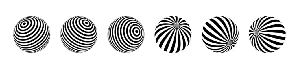 Rolgordijnen Optical illusion of the globe pack. 3D wave stripe spheres. Isolated vector illustration on white background. © 2olotarev