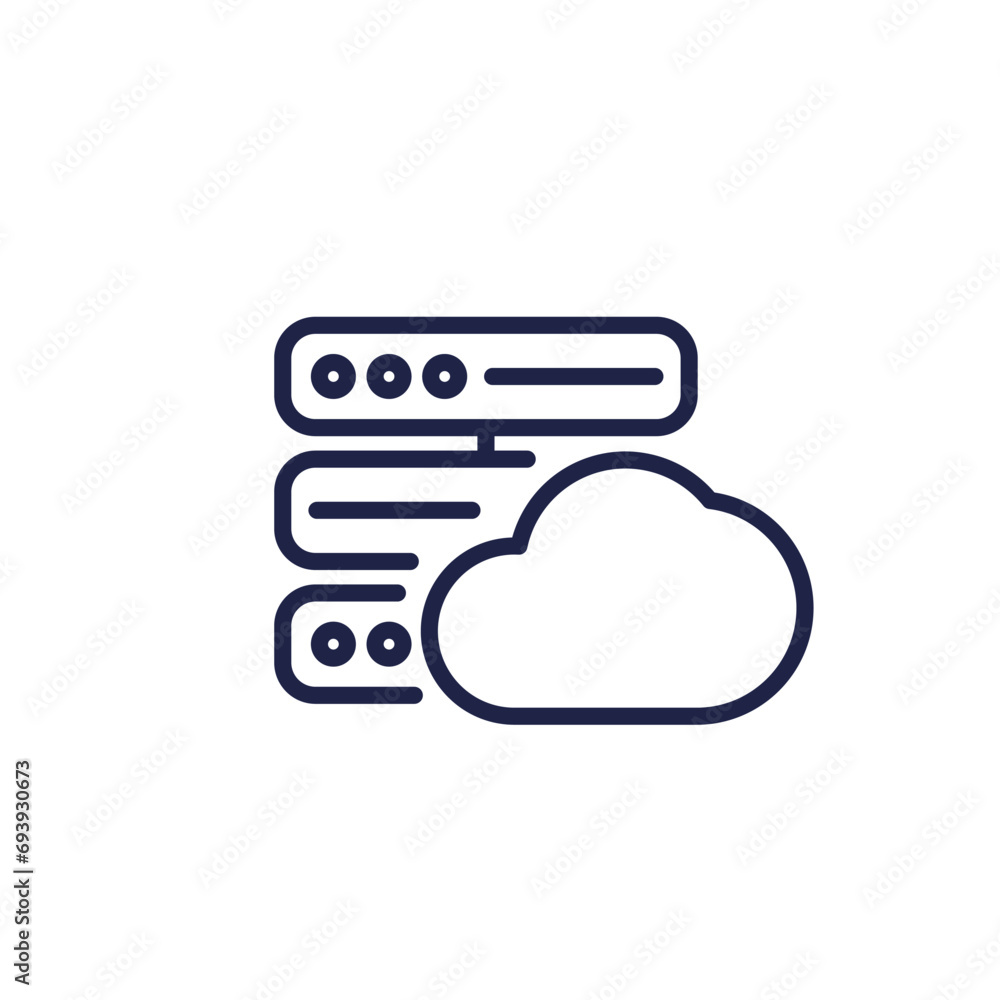 Poster server line icon with a cloud