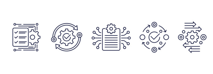 project management, operations line icons