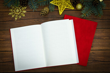 Cristmas gift. Notebook as a Christmas present. Close up of a blank velour fluffy notebook on black...