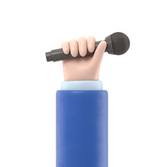 Cartoon Gesture Icon Mockup.Cartoon hand holding microphone.Supports PNG files with transparent backgrounds.
