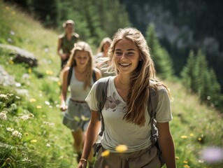 Group of girls hiking.