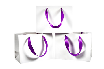 Recyclable craft paper bag for purchases, gifts and takeaway food mock up on white background....