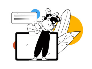 Virtual characters social communication concept business flat vector hand drawn illustration
