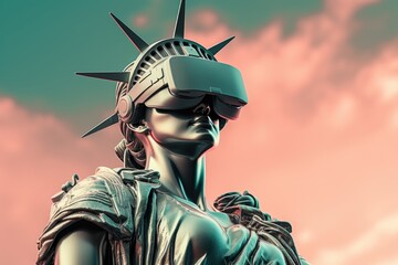 Obraz premium The Statue of Liberty with virtual reality glasses. 3D illustration.