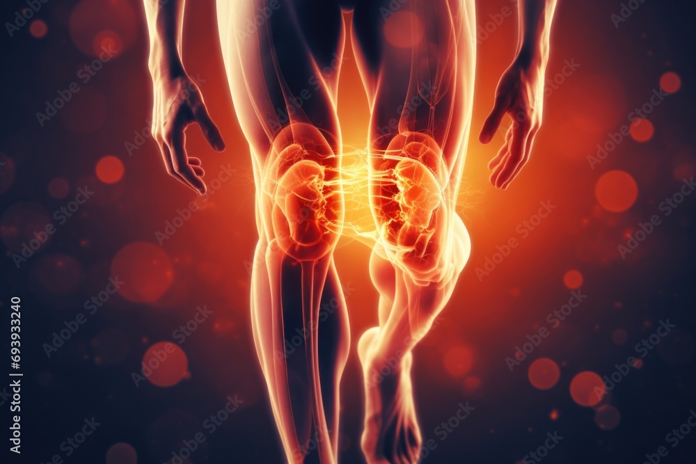 Poster a man's legs are shown with a glowing skeleton in the background. this image can be used to depict f