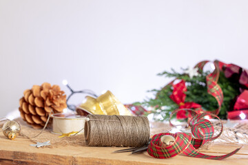 Christmas, wrapping gifts, colorful, shiny ribbons