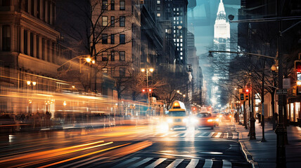 Fototapeta na wymiar Nighttime Cityscape with Moving Traffic