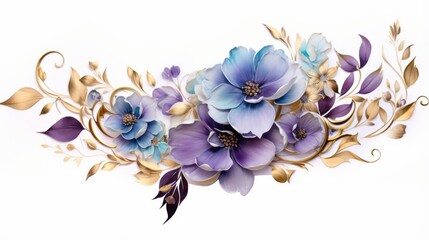 Decorative Composition: Floral Branch in Violet and Blue Colors