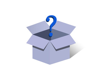 3d cardboard box with blue question mark vector illustration. 3d package box icon with question mark to use in logistics, delivery business.
