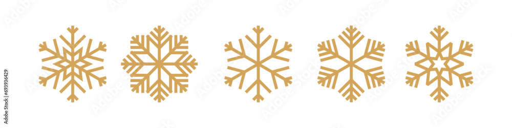 Aufkleber Snowflake gold line icons set. Editable stroke Vector. Christmas Design elements. 