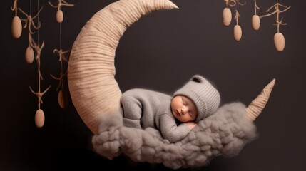 Newborn Backdrop: Big Soft Knitted Moon