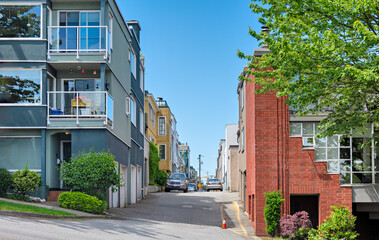 Back street drive in residential area of Vancouver