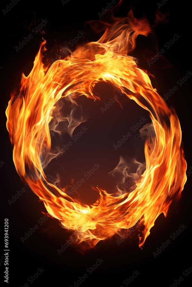 Poster A striking image of a circle of fire against a black background. Perfect for adding a dynamic and intense element to your design projects