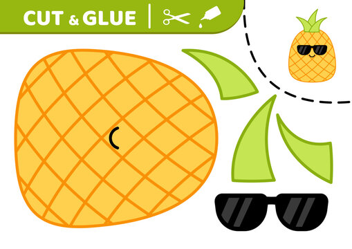 Pineapple in sunglasses. Squishmallow. Cut and glue. Applique. Paper game. Pineapple. Kawaii vector