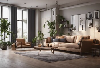 Naklejka na ściany i meble Living room interior 3d rendering