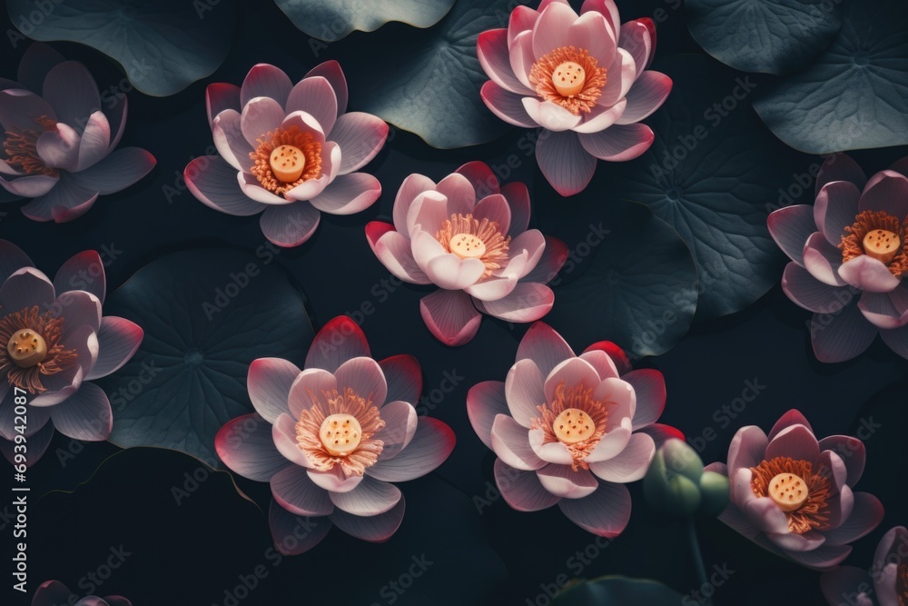 Poster a beautiful bunch of pink flowers surrounded by vibrant green leaves. perfect for adding a touch of 