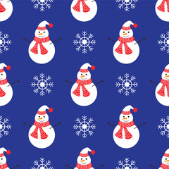 Snowman and snowflake seamless pattern. Vector illustration.