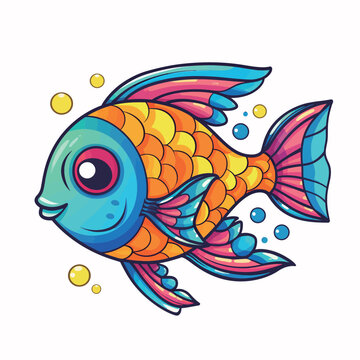 Colorful cartoon fish isolated on a white background. Vector illustration.