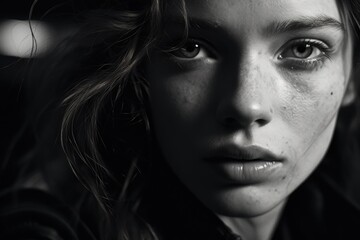Fototapeta premium Close up of a woman with freckles on her face. Can be used for beauty, skincare, or natural look concepts