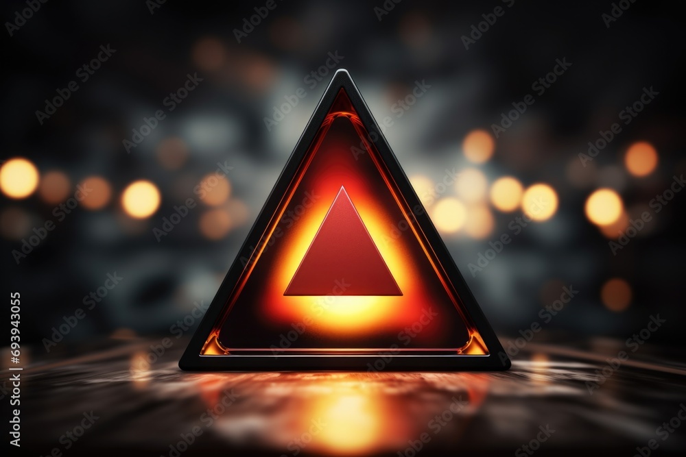 Poster a triangle with a red light inside. can be used to represent caution, warning, or danger