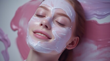 young beautiful woman lying in spa salon with beauty face mask, body care and treatment concept