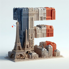 3D rendering of the letter "F" with a French flag theme
