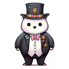 Cute Funny Panda With Flowers Watercolor Clipart Illustration