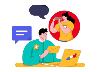 Virtual characters social communication concept business flat vector hand drawn illustration
