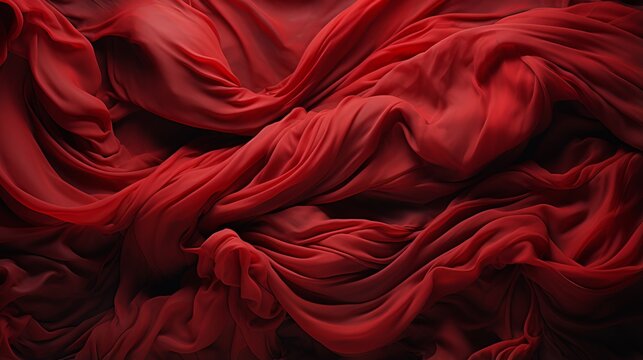 A delicate rose-hued fabric cascades over the woman's body, its rich maroon folds adorned with intricate peach-colored flowers, evoking a sense of femininity and elegance