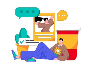 Virtual characters social communication concept business flat vector hand drawn illustration
