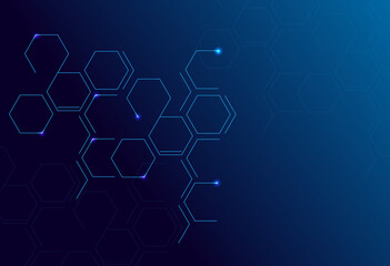 Obraz na płótnie Canvas Geometric blue shiny lines and dots pattern hexagons on blue background
