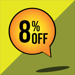 8% off a yellow balloon with black numbers