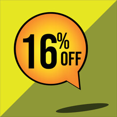 16% off a yellow balloon with black numbers