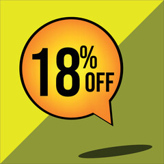 18% off a yellow balloon with black numbers
