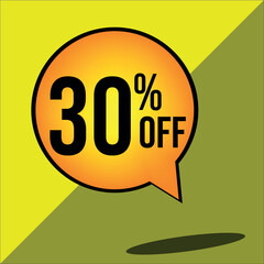 30% off a yellow balloon with black numbers
