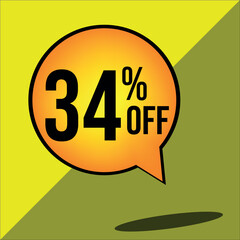 34% off a yellow balloon with black numbers
