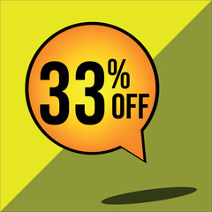 33% off a yellow balloon with black numbers
