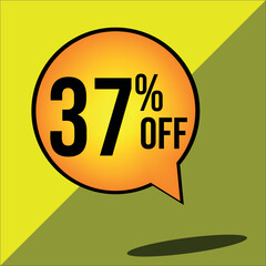 37% off a yellow balloon with black numbers
