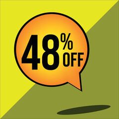 48% off a yellow balloon with black numbers
