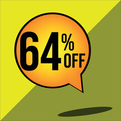 64% off a yellow balloon with black numbers

