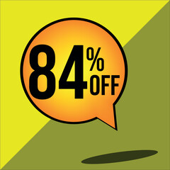 84% off a yellow balloon with black numbers