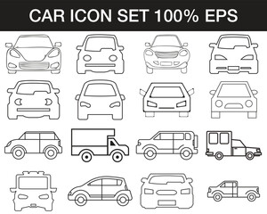 Car icons set. Car icon set in linear style. Transport symbol. Vector illustration.