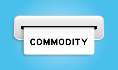 White coupon banner with word commodity from machine on blue color background