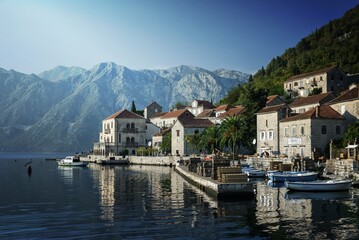 Fototapeta na wymiar perast traditional balkan village mountain landscape near kotor in montenegro