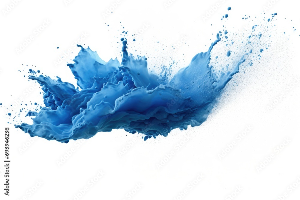 Poster blue paint splashing on a clean white surface. suitable for artistic projects and creative backgroun