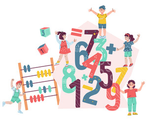 Fun and interactive ways to learn numbers and mathematics. Effective strategies and resources to help child succeed in their math education banner or poster concept, vector illustration isolated.