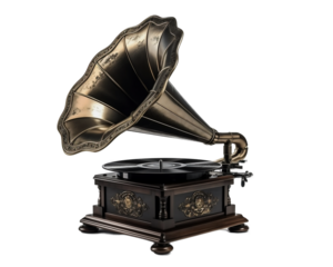 Old vintage gramophone on a light transparent background.