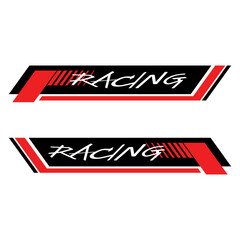 Black and red decals with the words "Racing". Modern, youthful and dynamic. Set racing sport banners bars. Sport News. Streaming Videos. 「Racing」の文字が入った黒と赤のデカール。