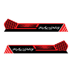 Black and red decals with the words "Racing". Modern, youthful and dynamic. Set racing sport banners bars. Sport News. Streaming Videos. 「Racing」の文字が入った黒と赤のデカール。